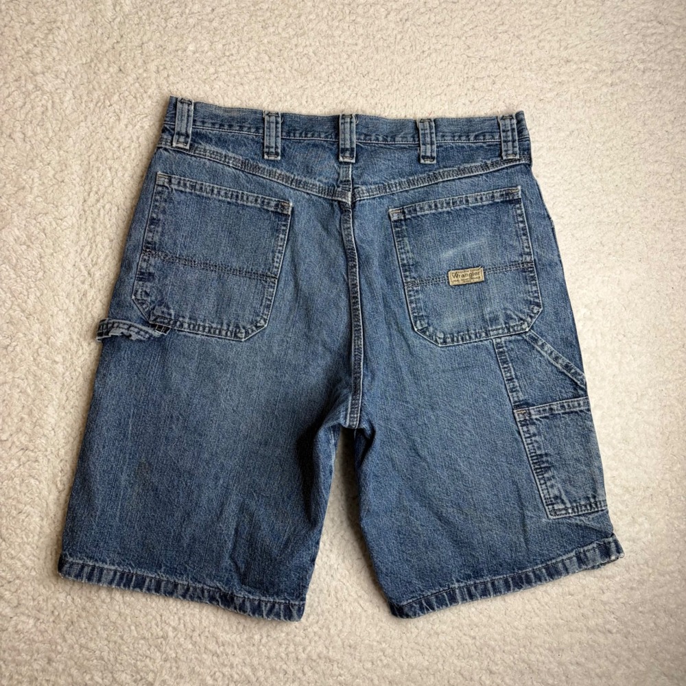 Wrangler Carpenter Denim Shorts Mens 34 Blue Medium Wash Utility Hammer Loop